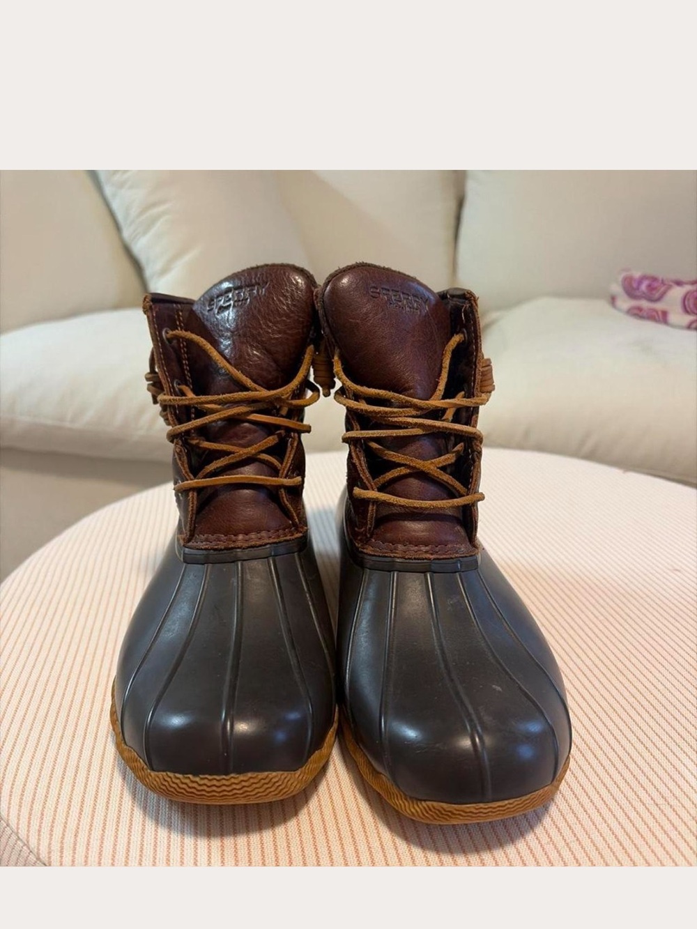 Sperry Brown Leather Upper with Dark Rubber Shell Duck Boots